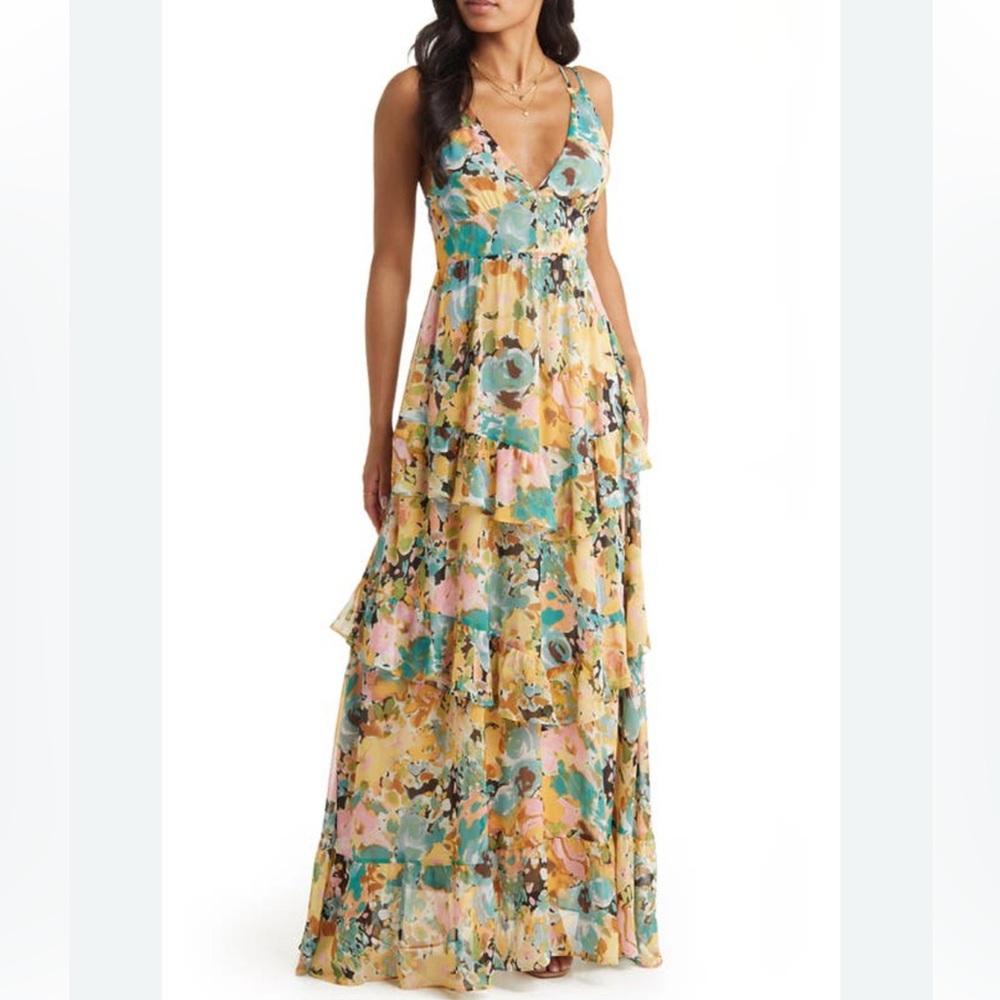 Vici Collection Floral Tiered Maxi Dress